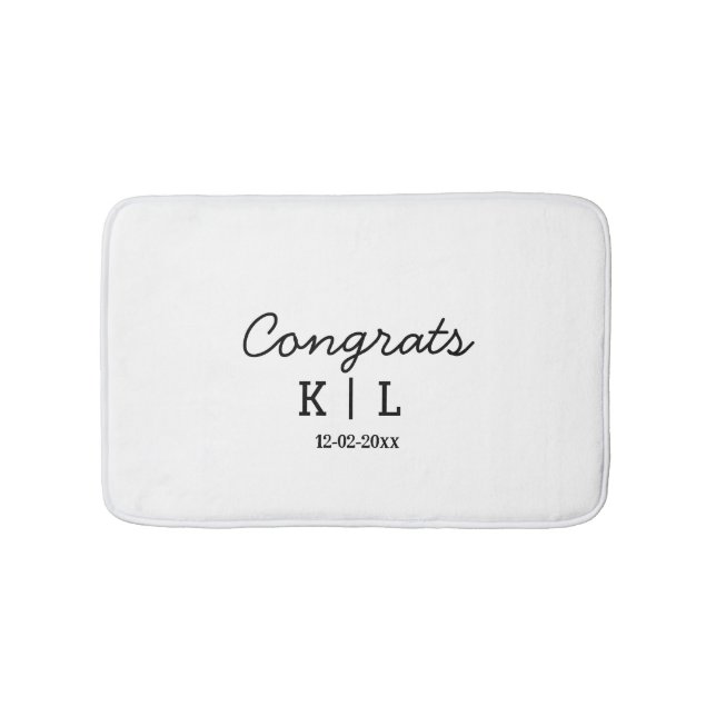 Simple minimal congrats add letters monogram date bath mat (Front)