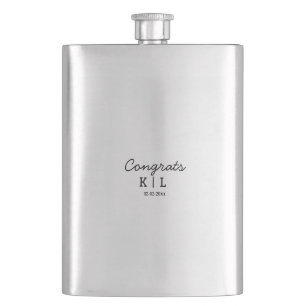 Simple minimal congrats add letters monogram date hip flask