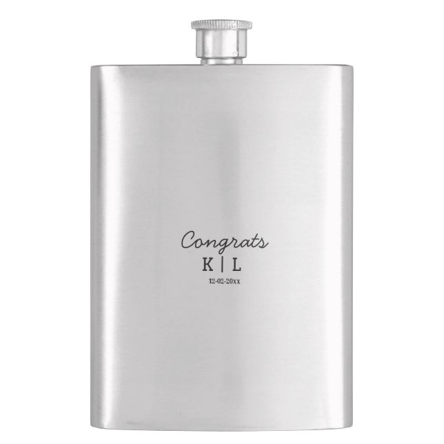 Simple minimal congrats add letters monogram date hip flask (Front)