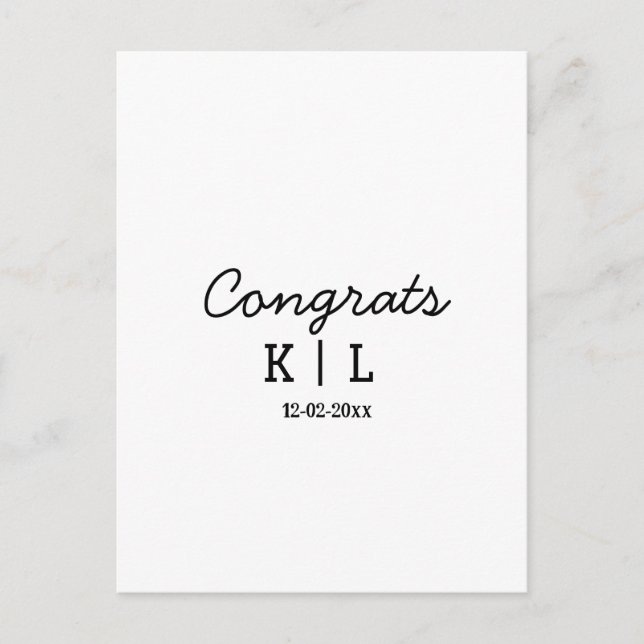 Simple minimal congrats add letters monogram date postcard (Front)