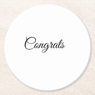 Simple minimal congratulations add your text name round paper coaster