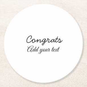 Simple minimal congratulations graduation add your round paper coaster
