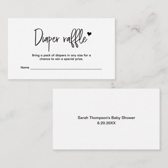 Simple Minimal Custom Diaper Raffle ticket  Enclosure Card (Front/Back)