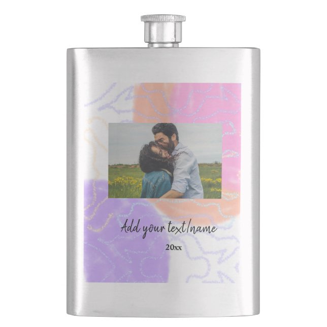 simple minimal customized name monogram couple  th hip flask (Front)