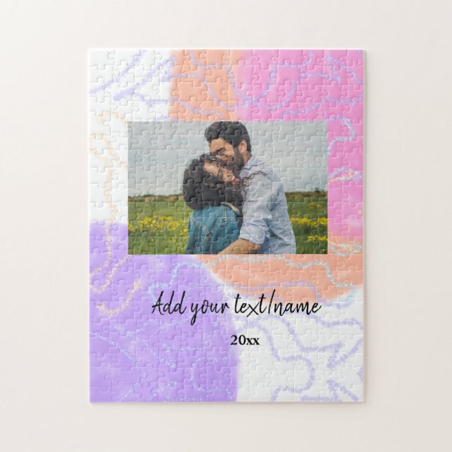 simple minimal customized name monogram couple  th jigsaw puzzle (Vertical)