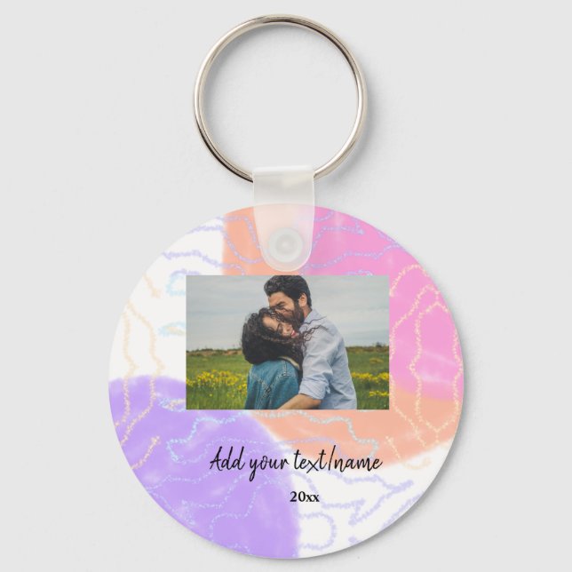 simple minimal customized name monogram couple  th keychain (Front)