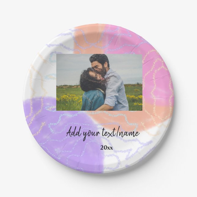 simple minimal customized name monogram couple  th paper plate (Front)