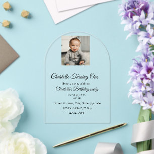 Simple minimal cute baby kids Add QR birthday Acrylic Invitations