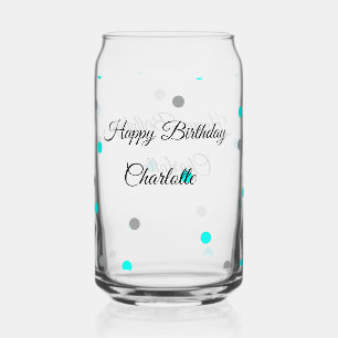 SIMPLE MINIMAL.CUTIE ADD NAME BABY happy birthday  Can Glass