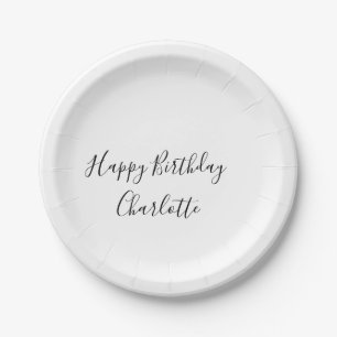SIMPLE MINIMAL.CUTIE ADD NAME BABY happy birthday Paper Plate