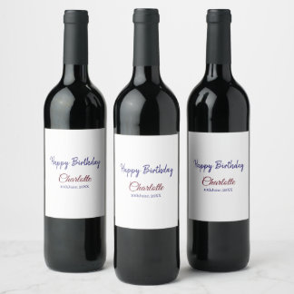 SIMPLE MINIMAL.CUTIE ADD NAME BABY happy birthday  Wine Label