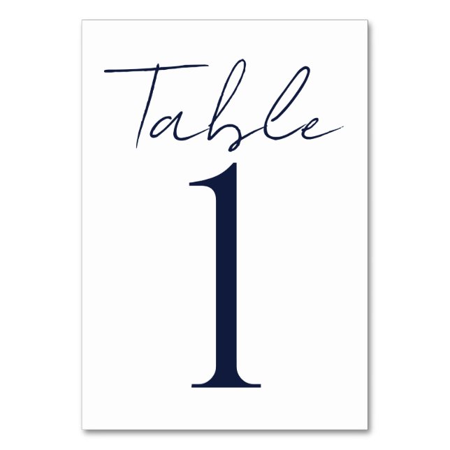 Simple Minimal Dark Blue Text Wedding Table Number (Front)