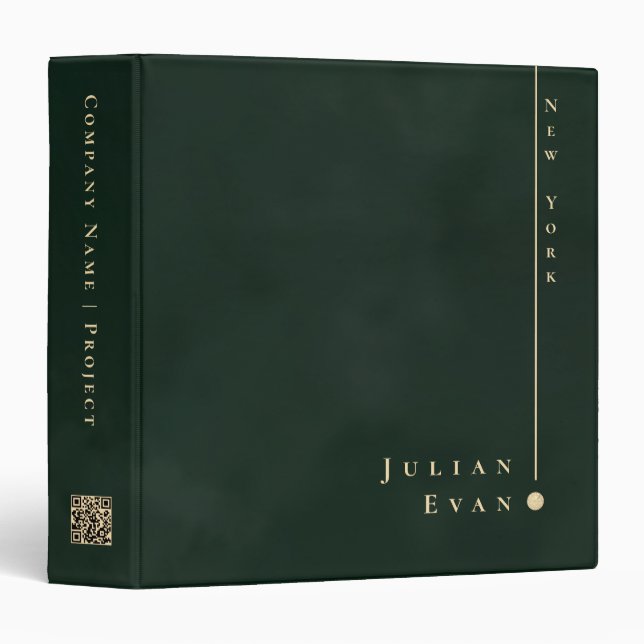 Simple Minimal Dark Emerald Green & Gold Qr code Binder (Front/Spine)
