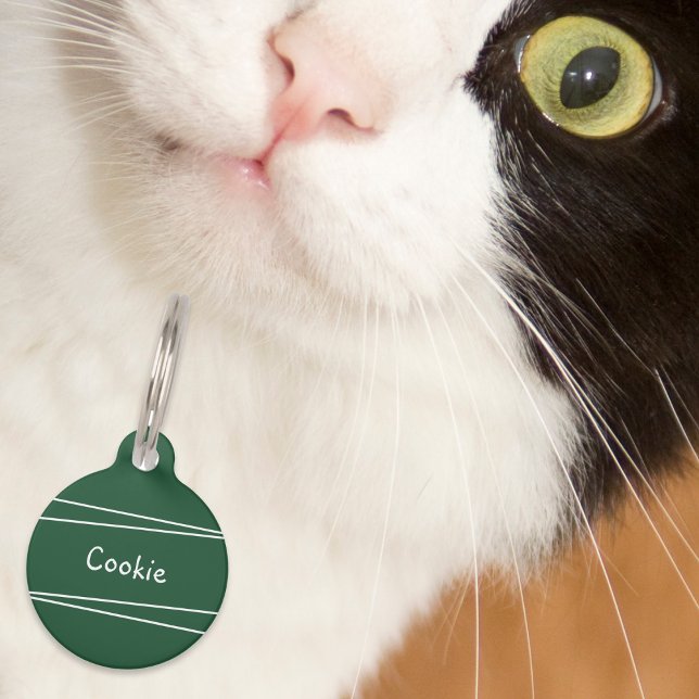Simple Minimal Dark Green Personalized Pet Tag (An ID tag for your pet cat, in dark green, with name on the front and your contact info on the back)