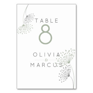 Simple Minimal Doodle Flowers Sage Green and Grey Table Number