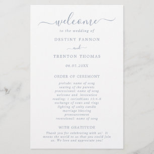 Simple Minimal Dusty Blue Budget Wedding Program