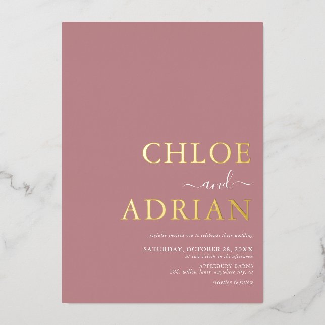 Simple Minimal Dusty Pink Wedding Gold (Front)