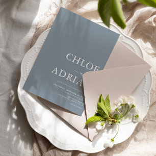 Simple Minimal Dusy Blue Wedding Invitation