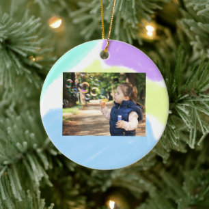 Simple minimal elegant add photo name text custom ceramic ornament