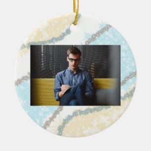 Simple minimal elegant add photo name text custom ceramic ornament