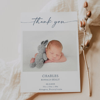 Simple Minimal Elegant Baby Photo Thank You Card