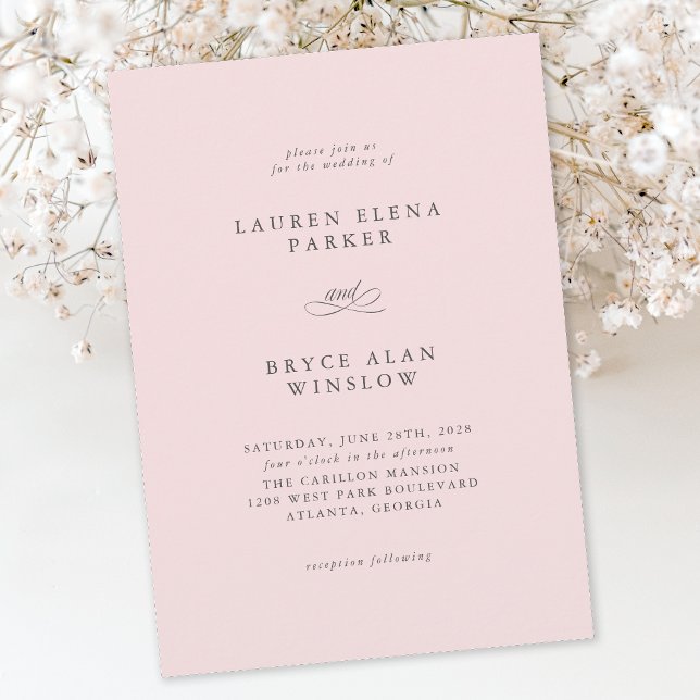 Simple Minimal Elegant Blush Pink Wedding Invitation (Creator Uploaded)