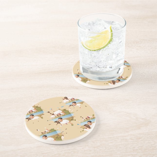 Simple minimal elegant custom circle photo collage coaster (Side)