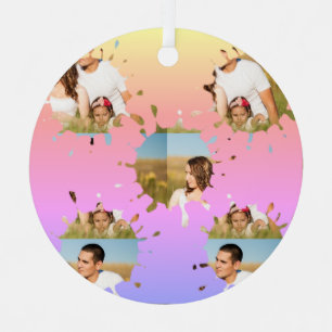 Simple minimal elegant custom circle photo collage metal ornament