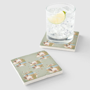 Simple minimal elegant custom circle photo collage stone coaster
