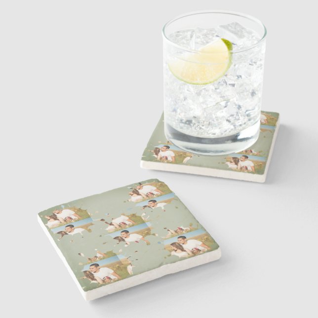 Simple minimal elegant custom circle photo collage stone coaster (Side)