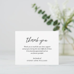 Simple Minimal Elegant Funeral Thank You Card