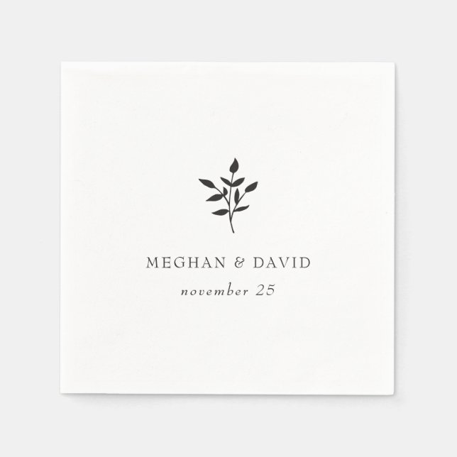 Simple Minimal Elegant Modern Botanical Wedding Napkin (Front)