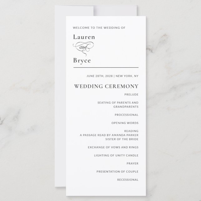 Simple minimal Élégant programme de mariage blanc (Devant)