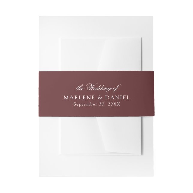 Simple Minimal Elegant Red Burgundy Formal Wedding Invitation Belly Band (Front Example)