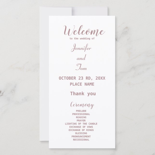 simple minimal elegant rose gold wedding program (Front)
