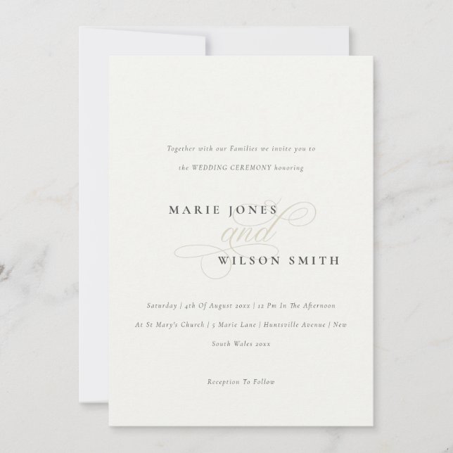 Simple Minimal Elegant Script Black White Wedding Invitation (Front)