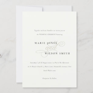 Simple Minimal Elegant Script Black White Wedding Invitation