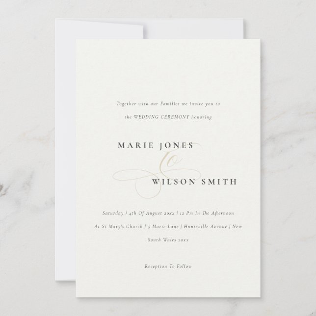 Simple Minimal Elegant Script Black White Wedding Invitation (Front)