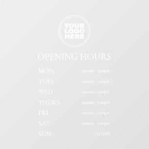 Simple Minimal Elegant White Opening Hours Window Cling