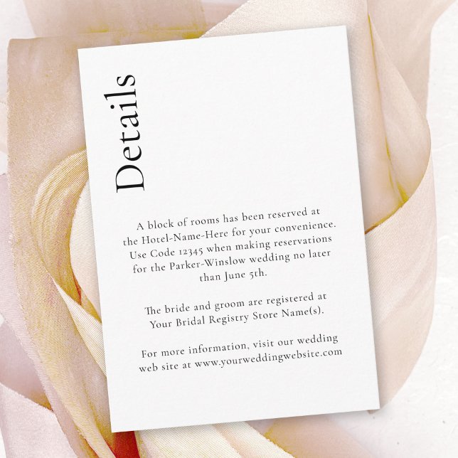 Simple Minimal Elegant White Wedding Details Enclosure Card (Creator Uploaded)