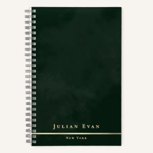 Simple Minimal Emerald Green & Gold Shiny Spiral Notebook