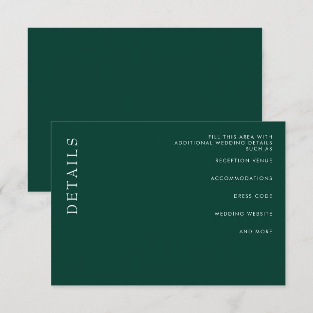  Simple Minimal Emerald Green Wedding  Enclosure Card (Front/Back)
