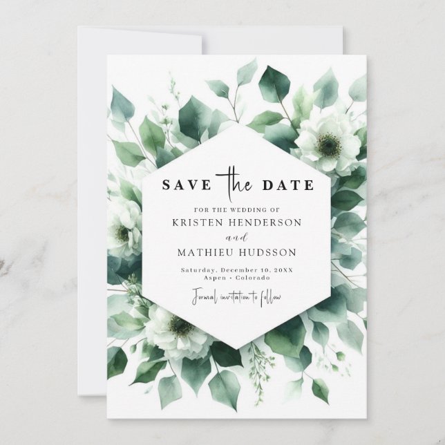 Simple Minimal Eucalyptus Digital Wedding Save The Date (Front)