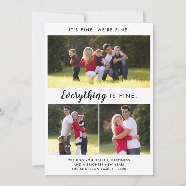Simple Minimal Everything is Fine Christmas Photo Holiday Card (Front)