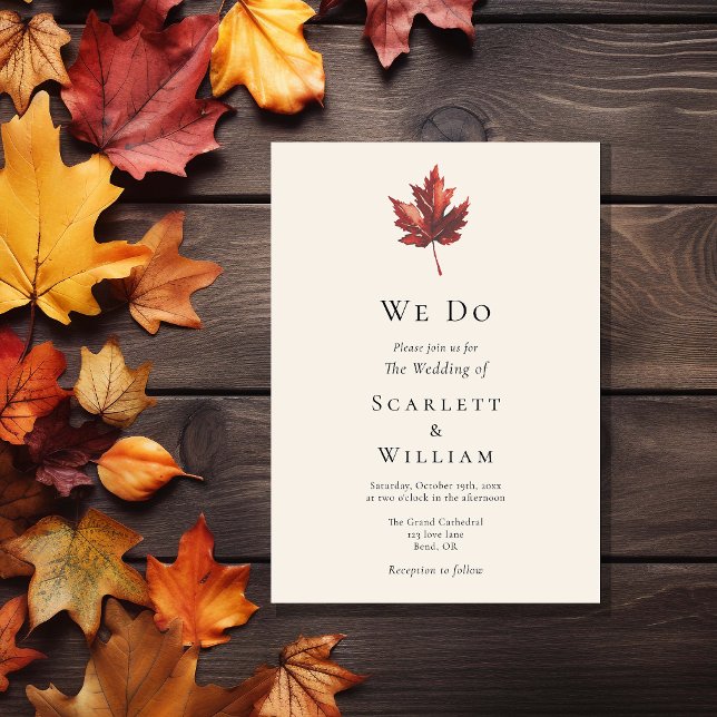 Simple Minimal Fall Leaf Cream We Do Wedding Invitation (Creator Uploaded)