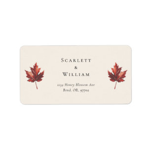Simple Minimal Fall Leaf Cream Wedding Address Label
