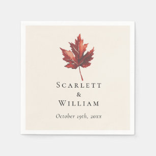 Simple Minimal Fall Leaf Cream Wedding Napkin
