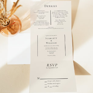 Simple Minimal Fall Leaf Cream Wedding Tri-Fold Invitation