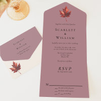 Simple Minimal Fall Leaf Mauve Wedding