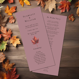 Simple Minimal Fall Leaf Mauve Wedding Program